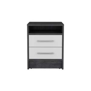 Mesita de noche moderna de dos cajones de lujo DB Cartiz, madera maciza y MDF, roble ahumado/acabado blanco para uso en apartamentos o hospitales - Product Image 2