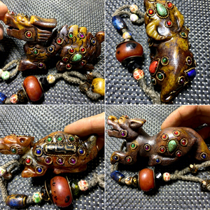 Dragon Xiuyu Rétro Antique, Animal Vache Incrusté de Pierres Précieuses, Perles à Neuf Yeux, Monnaie en Cuivre des Cinq Empereurs, Poignée en Pulpe Enduite Brave - Product Image 2