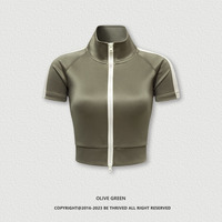Ensemble de sport pour femme, t-shirt color block printemps-été, cardigan à col montant mi-long, fermeture éclair, style tendance