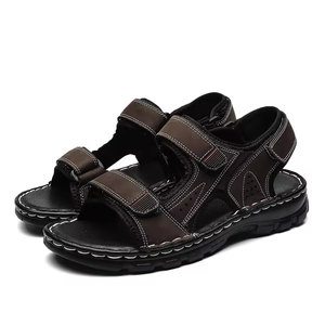 Sandales plates confortables et respirantes pour hommes, de haute qualité, pour le sport et les loisirs en plein air, en cuir. - Product Image 1