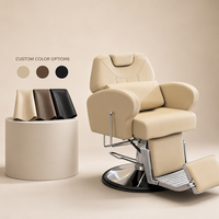 Fauteuil de Barbier Blanc Crème Inclinable Hydraulique avec Accoudoirs Arrondis Souples, Mobilier de Salon Pivotant, Lit de Coiffure et de Beauté