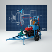 Mini-foreuse rotative diesel portable 200m montée sur remorque, sur roues, pour puits d'eau, avec pompe et moteur 300m, 25m/h