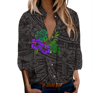 Neu angekommene polynesische samoa nische Stammes-Design benutzer definierte lässige Frauen hemden V-Ausschnitt Button-up-Shirt - Product Image 4
