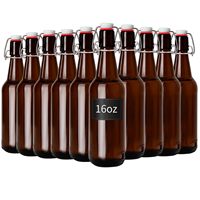 Bouteilles en verre ambré de 16 oz avec bouchons hermétiques en caoutchouc à clapet, compatibles avec les diffuseurs à bâtonnets et le brassage maison de kombucha de qualité alimentaire