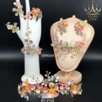 AR-3896C Bague florale artisanale en résine colorée avec fleurs, papillon brillant et perles, accessoires de mariage pour mariée