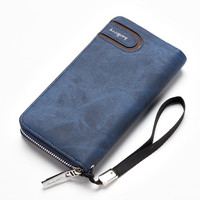 Casing Ponsel Panjang Kulit PU Pria, Dompet Pergelangan Tangan Kanvas Ramping untuk Pria