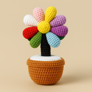 Ornement en peluche de fleur de marguerite fait main, inspiré de GD, tricoté arc-en-ciel, en pot, décoration de bureau douce, cadeau - Product Image 2