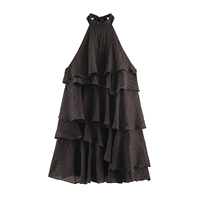Robe mini dos nu marron sans manches à volants, style décontracté et tendance pour femme, idéale pour l'été