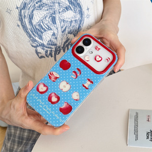 เคสโทรศัพท์สองชั้นลายจุดสีน้ำเงินแบบพิเศษพร้อมจี้รูปแอปเปิ้ลสีแดงสำหรับ iPhone17ProMax/16/15 รุ่นสำหรับสาวๆ - Product Image 3