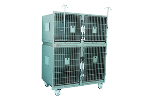 Cuccia per cani professionale a 4 sezioni-gabbia chiudibile a chiave in acciaio inossidabile con ruote per cliniche veterinarie e imbarco - Product Image 3