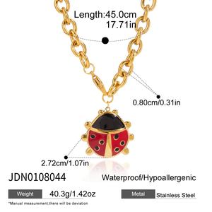 <span class=keywords><strong>Collana</strong></span> J&D Vintage Autunno Inverno con Ciondolo <span class=keywords><strong>Coccinella</strong></span> in Smalto Rosso e Nero su Catena Ovale in Acciaio Inossidabile - Product Image 3