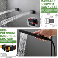 Ensemble de robinetterie de douche à effet pluie noir poli, haute pression, jet doux, affichage de la température, finition chromée, corps en laiton, pour hôtel