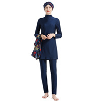 Groothandel OEM op maat gemaakte moslim zwemkleding voor vrouwen, bedrukt 4-delig volledig bedekkend zwempak rash guard burkini met afneembare hijab