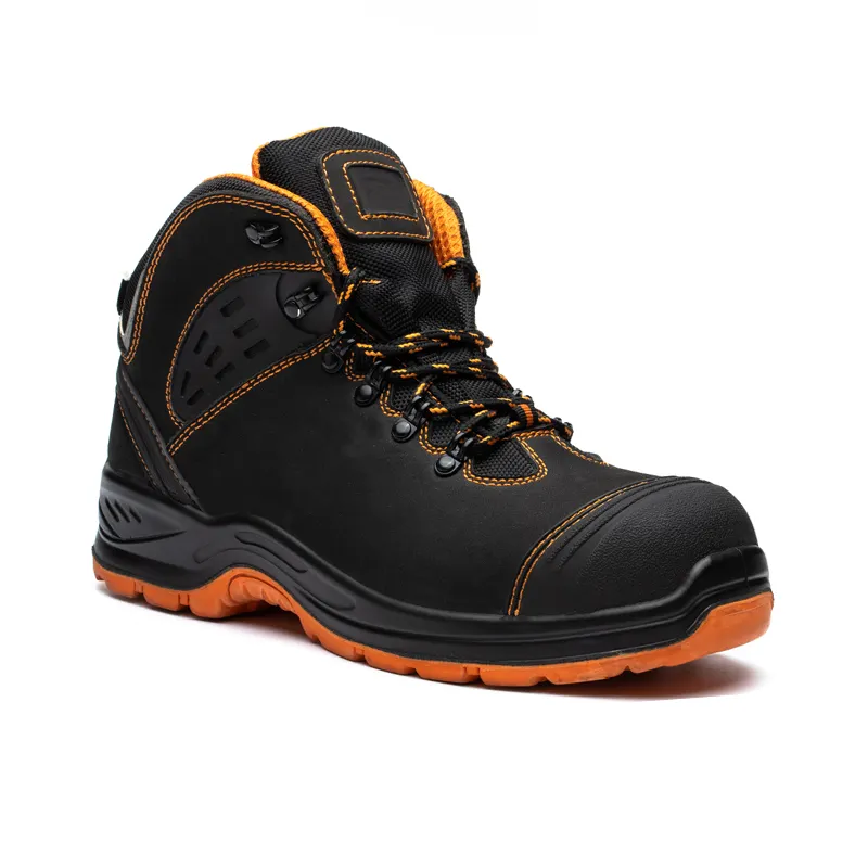 スチールトゥの工業用男性用安全靴用の本革滑り止めオイル耐水性保護作業ブーツ