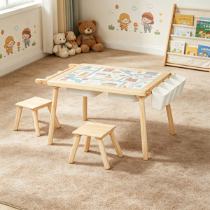 Ensemble Table et 2 Chaises Montessori pour Crèche et Maternelle (2-8 ans) avec Rangement et Activité Anti-Graffiti Facile à Installer - Product Image 3