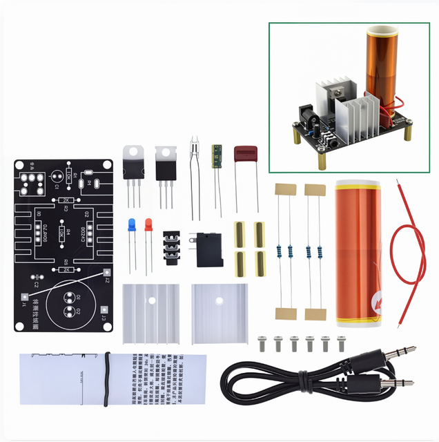 1 Set Mini Tesla Coil Kit 15W Mini Music Tesla Coil Plasma Speaker Tesla Wireless Transmission DC 15-24V DIY Kits