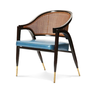 Silla de salón comedor de madera con respaldo de ratán para restaurante de lujo moderno - Product Image 4