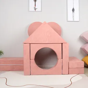 Château modulaire de dessin animé rose canapé de jeu pour enfants combinaison de bulles canapé meubles de salon en mousse ensemble de canapés pour enfants canapé fort