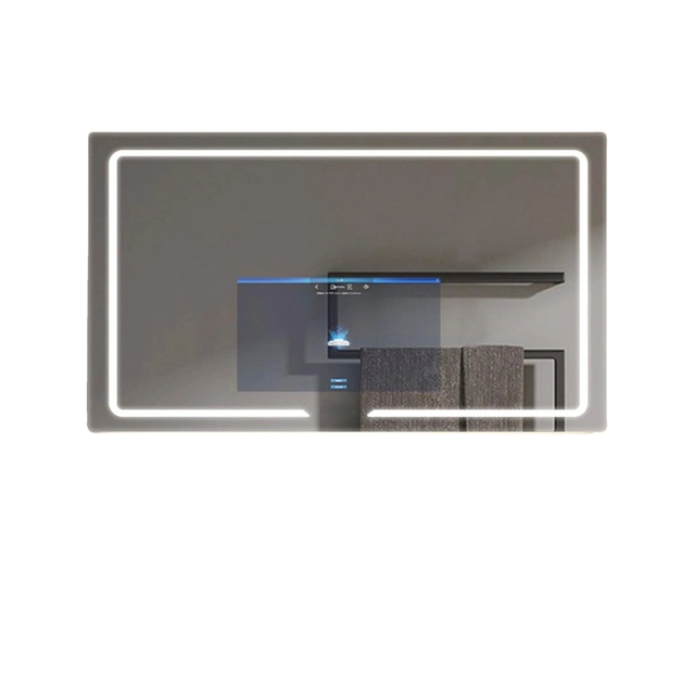Modern Silver Fog-Free LED Light Vanity Rectangle Bluetooth/Wi-Fi Enabled Weather Display Smart Bathroom Touch Illuminated IP44