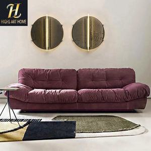 Canapé en cuir nuage minimaliste italien crémeux Grand canapé plat trois places en rangées droites Canapé en tissu givré pour villa - Product Image 6