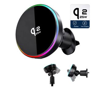 Chargeur magnétique de <span class=keywords><strong>voiture</strong></span> 25W avec support de téléphone sans fil pour grille d'aération, lumière RGB et refroidissement par air - Product Image 1