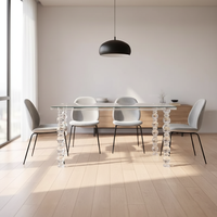 Table de salle à manger rectangulaire de luxe pour 6 personnes, en verre et acrylique, faite à la main, style nordique moderne, assemblée pour mariages