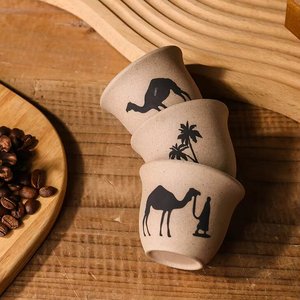 Tazze in Ceramica Arabe Personalizzate all'Ingrosso, Economiche, di Piccola Capacità, Uniche, in Argilla Rustica e Porcellana per Tè, <span class=keywords><strong>Caffè</strong></span> e Cawa con Logo - Product Image 1