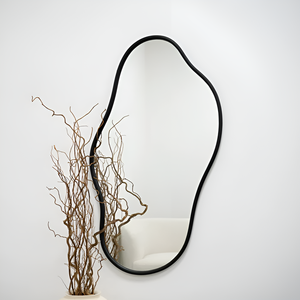 Irregular Shape Black MDF Frame <strong>Pond</strong> <strong>Mirror</strong> Vanity Wall Wavy <strong>Mirror</strong> - Product Image 1
