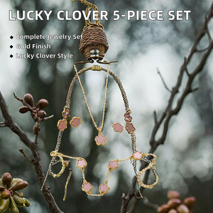 5 Pieces Lucky Five Leaf Flower Women's Zinc Alloy Gold Plated Jewelry Set Clover Charm for Wedding Gift-Bracelet Necklace - Product Image 2