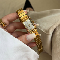 Jam Tangan Wanita Fashion Vintage Persegi Mewah Ringan Kuarsa Tali Baja Tahan Karat Kaca Dial Kecil Sederhana Elegan untuk Wanita