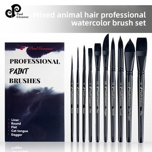 Lot <span class=keywords><strong>de</strong></span> 10 pinceaux pour <span class=keywords><strong>aquarelle</strong></span>, poils noirs purs et gris mélangés, manche en bois, emballage en boîte, modèle - Product Image 1