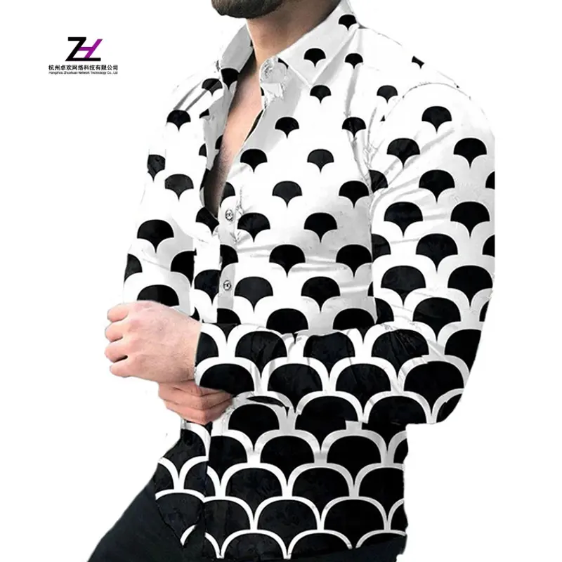 Custom wholesale Lapel single breasted Hawaii long sleeve plus size beach shirt top man flower shirt 3d print t shirt