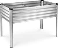 Canteiro Elevado Moderno Prata Galvanizado com Pintura Eletrostática, Pernas Metálicas Grandes, Caixa de Plantio Elevada para Jardim e Pátio