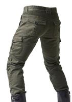 Pantalon de cyclisme et de motocyclisme authentique pour homme - Anti-chute, utilisation quatre saisons, denim, taille élastique, vert - Design de course militaire