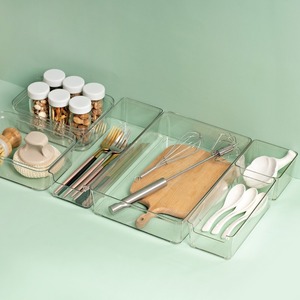 Boîte de rangement transparente pour bureau, avec tiroirs empilables, pour papeterie, cosmétiques, organisation de la cuisine, sans couvercle, couleur unie - Product Image 5