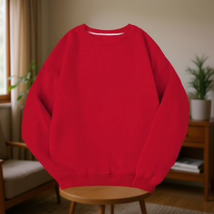 Sweat-shirt en polaire rouge pour femme, col rond, manches longues, couleur unie, style streetwear, vêtement d'automne, 100% polyester, tissu respirant tricoté - Product Image 2