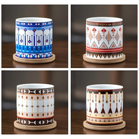 Pot de fleurs en céramique géométrique ethnique bohème, motif tribal décoratif, pot de fleurs de bureau pour la décoration intérieure du rebord de fenêtre