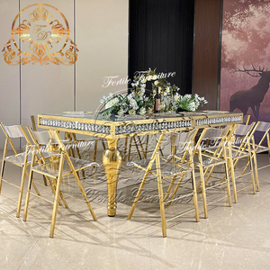Ensemble <span class=keywords><strong>de</strong></span> table à manger en verre miroir rectangulaire <span class=keywords><strong>de</strong></span> luxe moderne pour événements <span class=keywords><strong>de</strong></span> mariage, hôtel, <span class=keywords><strong>8</strong></span> chaises, meubles <span class=keywords><strong>de</strong></span> salle à manger pour salle à manger - Product Image 1