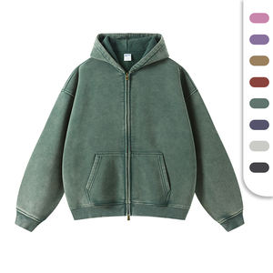 سترة بغطاء رأس بسحاب مقصوص من القطن متعدد الطبقات مع شعار مخصص سترات بغطاء رأس بسحاب - Product Image 1