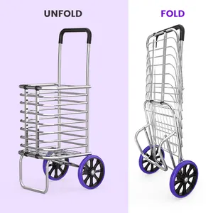 Chariots pliants pour épicerie, 88lb, chariot d'épicerie avec roue, chariot utilitaire portable avec doublure pour les bagages de blanchisserie