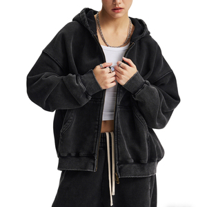 Ensemble de survêtement pour <span class=keywords><strong>femme</strong></span> personnalisé, en polaire d'hiver 370G, coupe ample, avec veste zippée à capuche, effet délavé et teint à la cire, style sport décontracté, vente en gros - Product Image 6