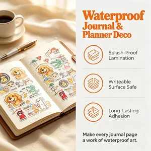 Pegatinas impermeables de dibujos animados con forma irregular, material de PVC, impresión digital para decoración de agendas y diarios. - Product Image 1