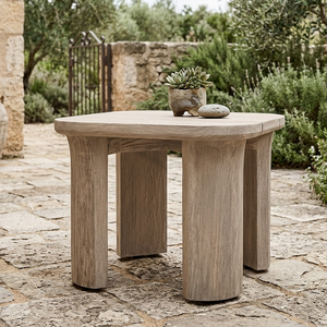 Tavolino Laterale RH Lagos in Teak con Piano Poligonale Irregolare, Gambe Curve Robuste, Venature Naturali, Stile Moderno Minimalista, Tavolino da Caffè per Esterni, Durevole - Product Image 1