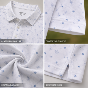 Polo de Golf Personalizado Premium para Hombre, Blanco con Microimpresión, Rendimiento que Absorbe la Humedad, Marca Privada, Ropa Corporativa OEM - Product Image 3
