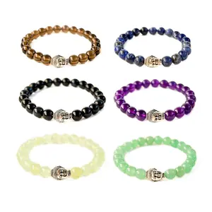 CC penjualan terlaris harga grosir 8mm warna-warni batu alam Buddha gelang batu permata manik perhiasan aksesori untuk wanita pria