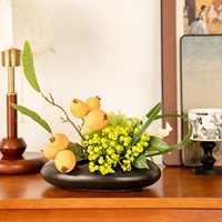 Arrangements floraux modernes faits main en soie pour table, centres de table haut de gamme pour salle à manger, décorations florales d'hôtel, fruits de loquat