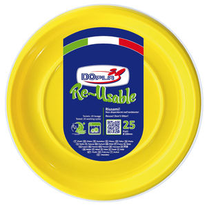 LOT DE 25 ASSIETTES PLATES EN PLASTIQUE JAUNE, DIAM. 22CM - Product Image 1
