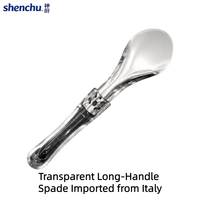 Cuillère à glace transparente à long manche en acier inoxydable de qualité médicale, accessoire commercial pour crème glacée importé de Chine