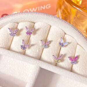 Foxi Wholesale Price Fashion Earrings Cute Design Aretes Real Gold Plated Tiny Butterfly Earrings For Girls