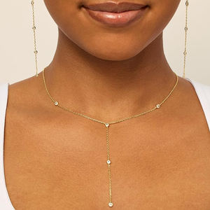 Waterproof V-Neck Collarbone Collares Colgante De Moda Five Stone Moissanite Long Tassel Y Drop Long Lariat <strong>Necklaces</strong> for <strong>Women</strong> - Product Image 2